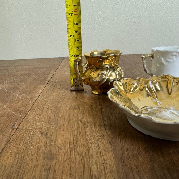 Vintage Porcelain‎ Gold 2 Tea cup & saucer Set MINI Children's or demitasse - Picture 14 of 14